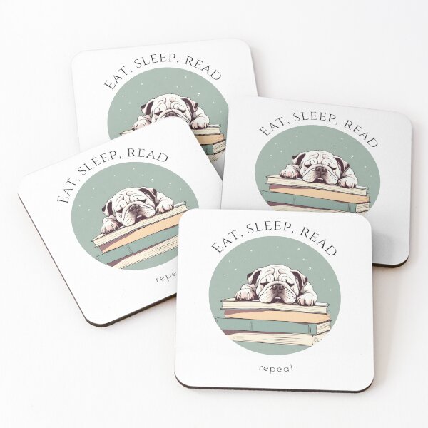 Item preview, Eat sleep read repeat books bookwarm booklover funny cute white bulldog dog designed and sold by SoulfulT.