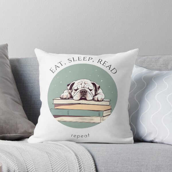 Item preview, Eat sleep read repeat books bookwarm booklover funny cute white bulldog dog designed and sold by SoulfulT.