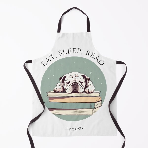 Item preview, Eat sleep read repeat books bookwarm booklover funny cute white bulldog dog designed and sold by SoulfulT.