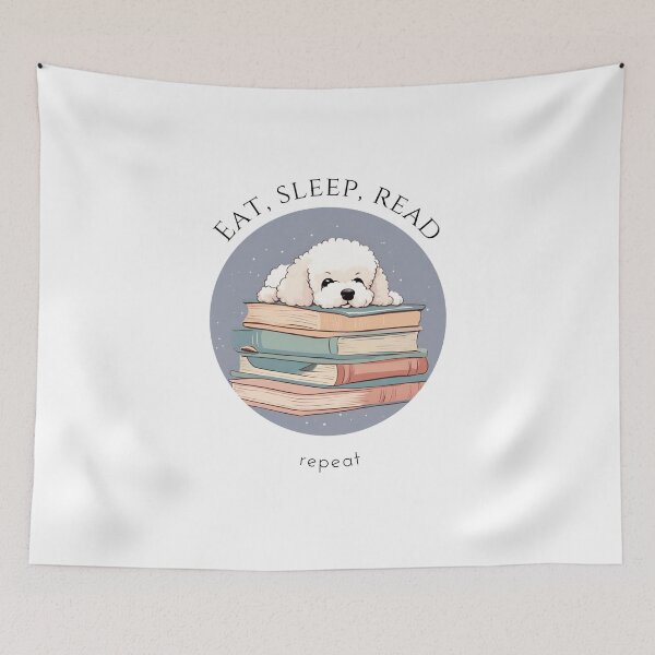 Item preview, Eat sleep read repeat books bookwarm booklover funny cute bichon fraise dog designed and sold by SoulfulT.