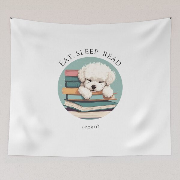Item preview, Eat sleep read repeat books bookwarm booklover funny cute sleeping bichon fraise dog designed and sold by SoulfulT.