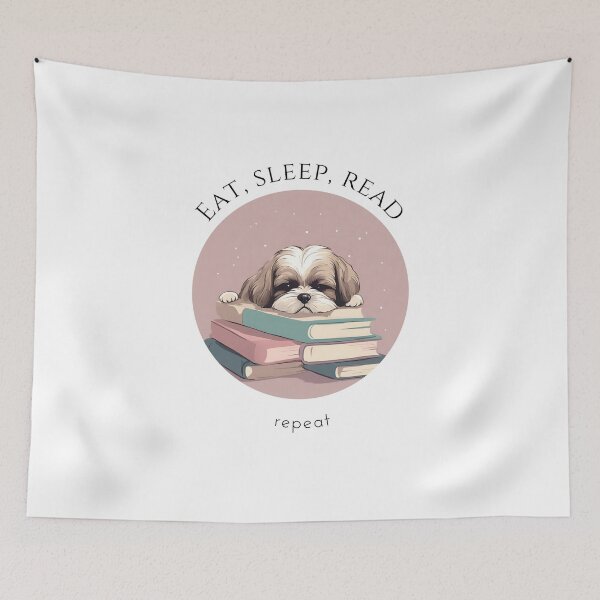 Item preview, Eat sleep read repeat books bookwarm booklover funny cute shiz tzu dog designed and sold by SoulfulT.