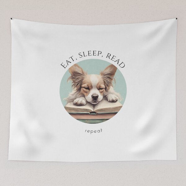 Item preview, Eat sleep read repeat books bookwarm booklover funny cute papillon dog designed and sold by SoulfulT.