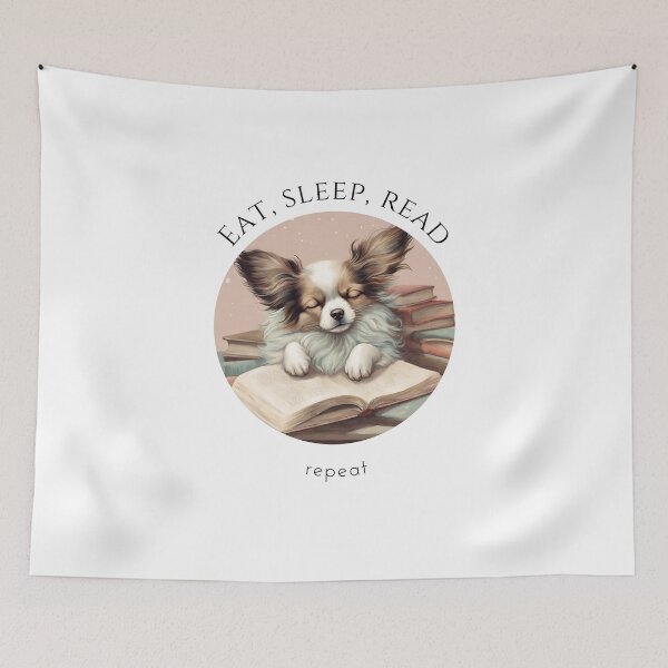 Item preview, Eat sleep read repeat books bookwarm booklover funny cute slepping papillon dog designed and sold by SoulfulT.