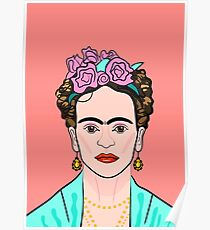 Frida Kahlo ( Coral background ) Poster