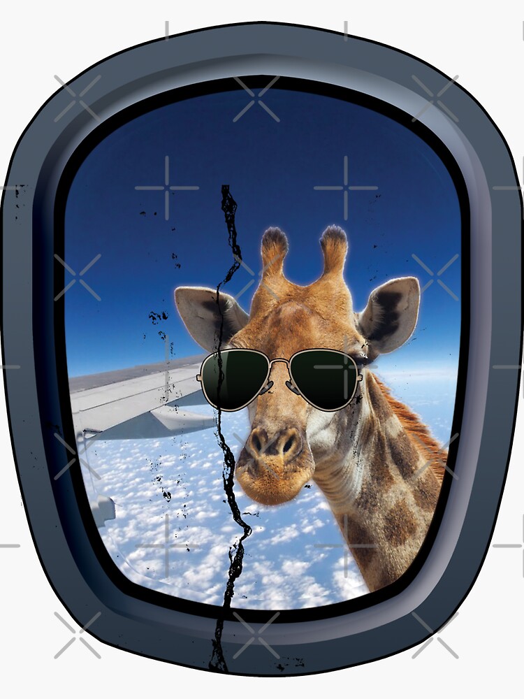 "Giraffe At Plane Window Funny Surrealistic design for Giraffe Lovers