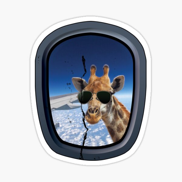 Aperçu de l'œuvre Girafe à la fenêtre de l'avion Design surréaliste amusant pour les amoureux des girafes créée et vendue par EddieBalevo.