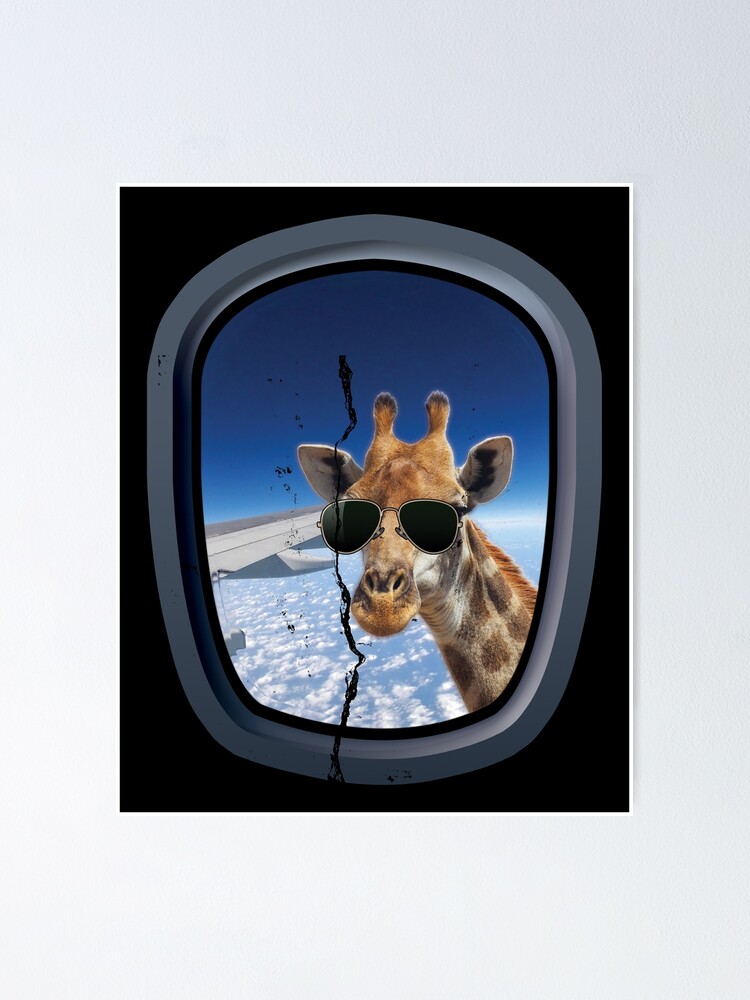 "Giraffe At Plane Window Funny Surrealistic design for Giraffe Lovers