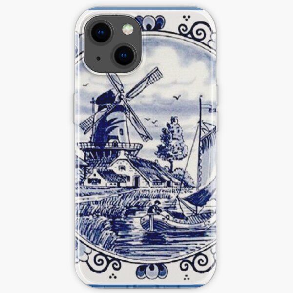 DUTCH BLUE DELFT: Vintage Windmill Print iPhone Soft Case