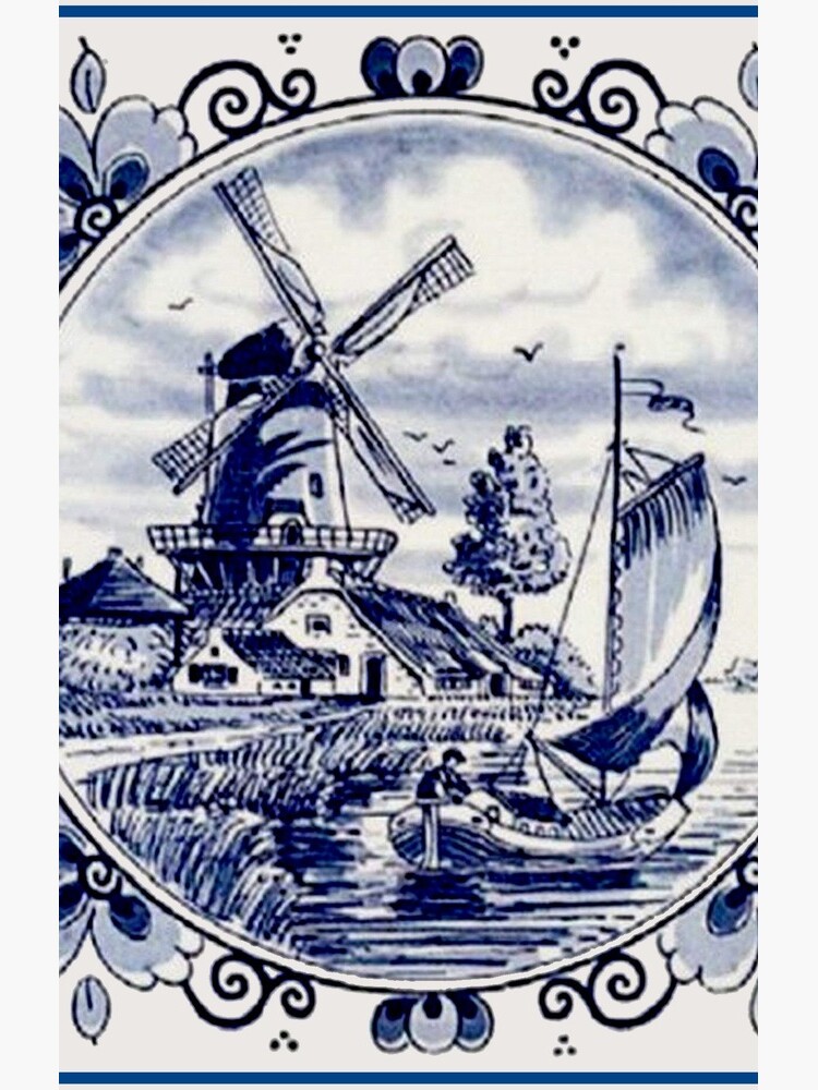 DUTCH BLUE DELFT: Vintage Windmill Print by posterbobs