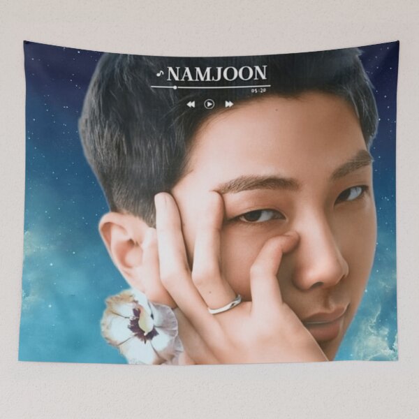 Item preview, BTS Namjoon 'MONOCHROME' Cute, Aesthetic Print, BTS RM Holding Flower, Blue Graphic Background. designed and sold by EpiphanyArt28.