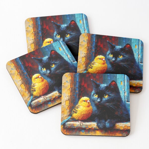 Item preview, Black cat and canary designed and sold by Vibranta Studio.