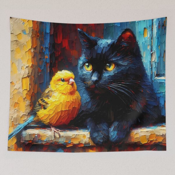Item preview, Black cat and canary designed and sold by Vibranta Studio.