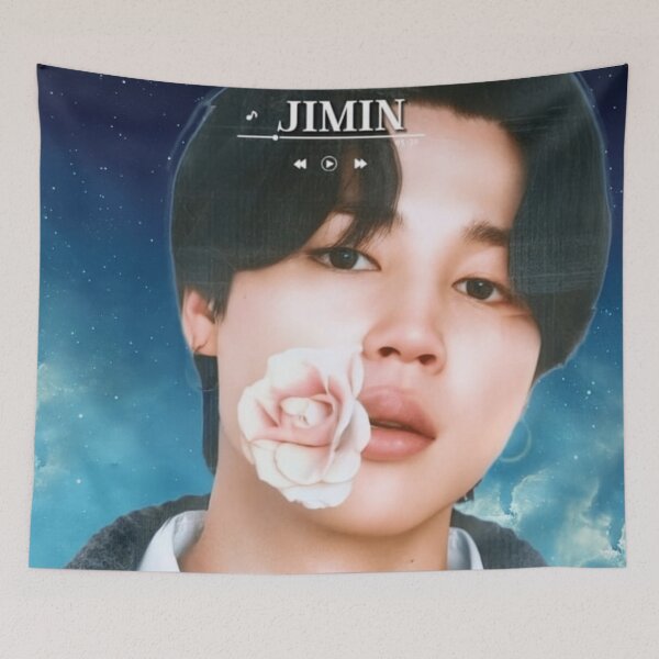Item preview, BTS Jimin 'MONOCHROME' Cute, Aesthetic Print, BTS Jimin Holding Flower, Blue Graphic Background. designed and sold by EpiphanyArt28.