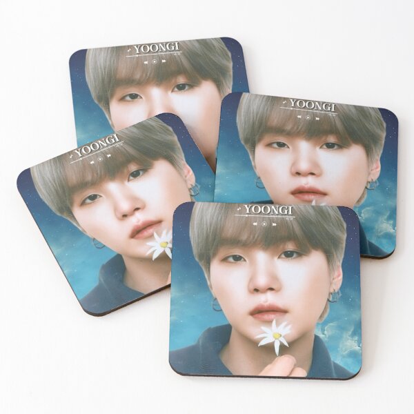 Item preview, BTS Yoongi 'MONOCHROME' Cute, Aesthetic Print, BTS SUGA Holding Flower, Blue Graphic Background. designed and sold by EpiphanyArt28.