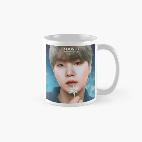 Item preview, BTS Yoongi 'MONOCHROME' Cute, Aesthetic Print, BTS SUGA Holding Flower, Blue Graphic Background. designed and sold by EpiphanyArt28.