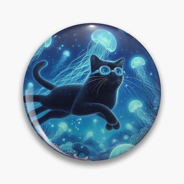 Item preview,  jellyfish on the ocean floor with curious black cat designed and sold by Zelda50.
