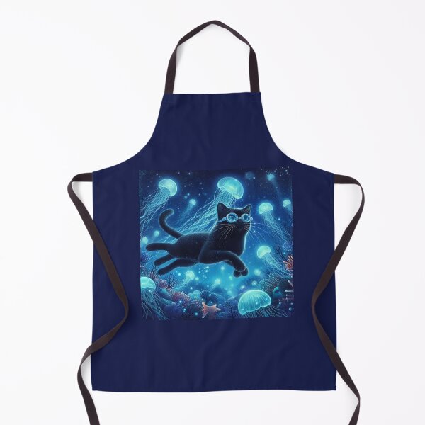 Item preview, jellyfish on the ocean floor with curious black cat designed and sold by Zelda50.