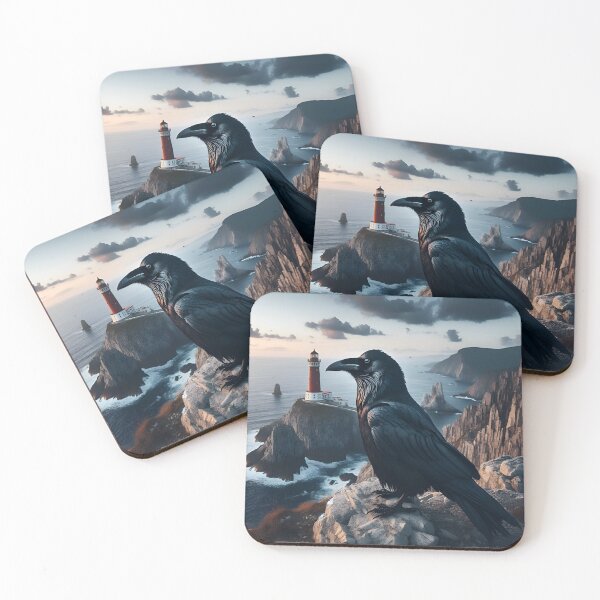 Item preview, A black raven against the background of the sea at the lighthouse. designed and sold by ART-POD-PL.