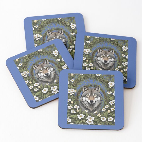 Item preview, Minnesota Wolf Surrounded By Lady's Slipper Flowers 1 designed and sold by taiche.