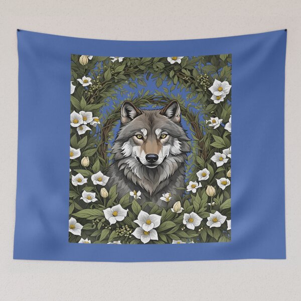 Item preview, Minnesota Wolf Surrounded By Lady's Slipper Flowers 1 designed and sold by taiche.