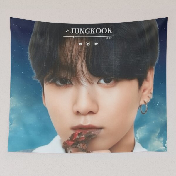 Item preview, BTS Jungkook 'MONOCHROME' Cute, Aesthetic Print, BTS JK Holding Flower, Blue Graphic Background. designed and sold by EpiphanyArt28.