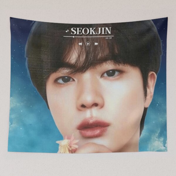 Item preview, BTS Seokjin 'MONOCHROME' Cute, Aesthetic Print, BTS Jin Holding Flower, Blue Graphic Background. designed and sold by EpiphanyArt28.