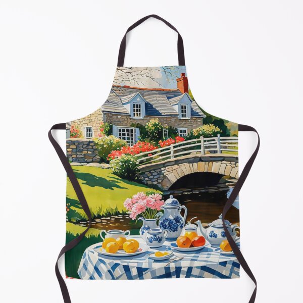 Item preview, Bright Shiny Day Breakfast at Beautiful Spring Garden with Round Banquet Table Nearby a Small River with Bridge - Home Sweet Home - Museum Epic Impressionist Painting designed and sold by MyArt23.