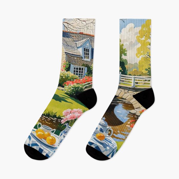 Item preview, Bright Shiny Day Breakfast at Beautiful Spring Garden with Round Banquet Table Nearby a Small River with Bridge - Home Sweet Home - Museum Epic Impressionist Painting designed and sold by MyArt23.