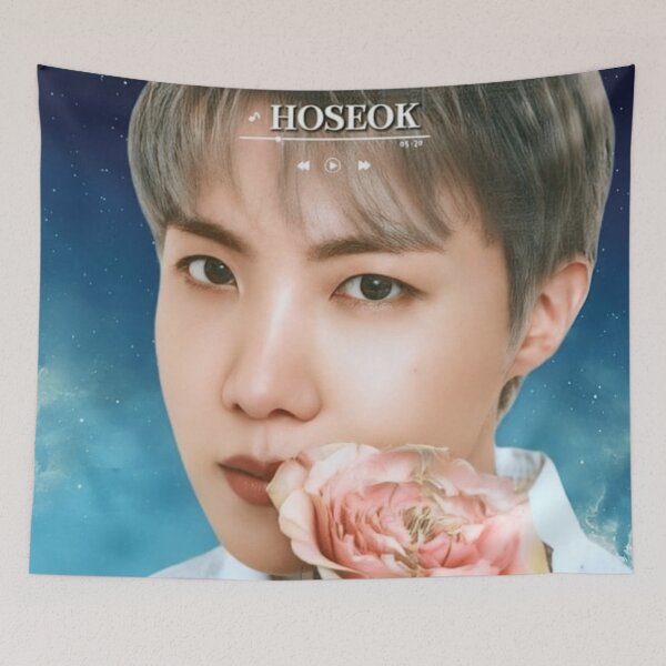 Item preview, BTS Hoseok 'MONOCHROME' Cute, Aesthetic Print, BTS Jhope Holding Flower, Blue Graphic Background. designed and sold by EpiphanyArt28.