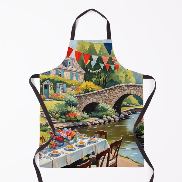 Item preview, Bright Shiny Day Breakfast at Beautiful Spring Garden with Long Banquet Table Nearby a Small River with Bridge - Home Sweet Home - Museum Epic Impressionist Painting designed and sold by MyArt23.