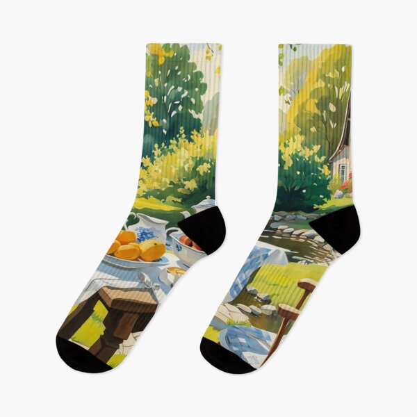 Item preview, Bright Shiny Day Breakfast at Beautiful Spring Garden with Banquet Table Nearby a Small River with Bridge - Home Sweet Home - Museum Epic Impressionist Painting designed and sold by MyArt23.