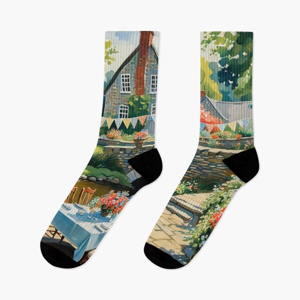 Item preview, Bright Shiny Day Breakfast at Beautiful Spring Garden with Long Banquet Table Nearby a Small River with Bridge - Home Sweet Home - Museum Epic Impressionist Painting designed and sold by MyArt23.