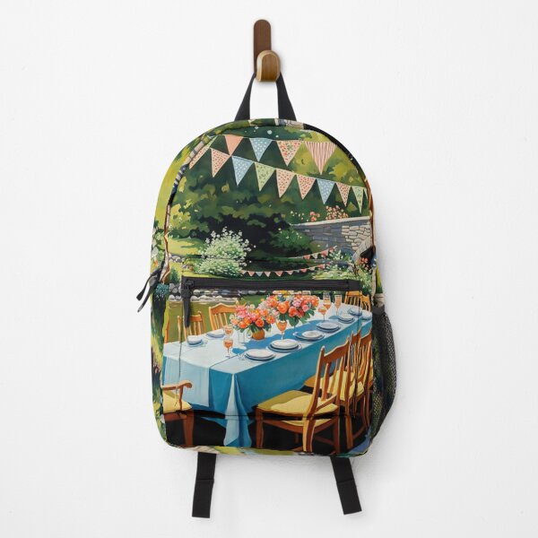 Item preview, Bright Shiny Day Breakfast at Beautiful Spring Garden with Long Banquet Table Nearby a Small River with Bridge - Home Sweet Home - Museum Epic Impressionist Painting designed and sold by MyArt23.