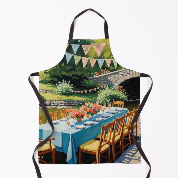 Item preview, Bright Shiny Day Breakfast at Beautiful Spring Garden with Long Banquet Table Nearby a Small River with Bridge - Home Sweet Home - Museum Epic Impressionist Painting designed and sold by MyArt23.