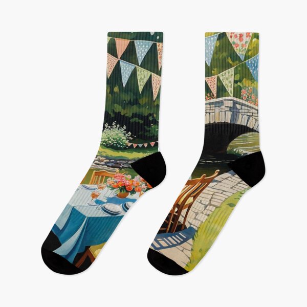 Item preview, Bright Shiny Day Breakfast at Beautiful Spring Garden with Long Banquet Table Nearby a Small River with Bridge - Home Sweet Home - Museum Epic Impressionist Painting designed and sold by MyArt23.