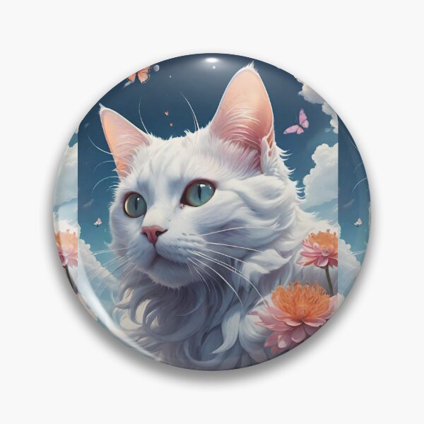 Item preview, White cat into the sky, clouds and flowers designed and sold by Elena Dunaeva.