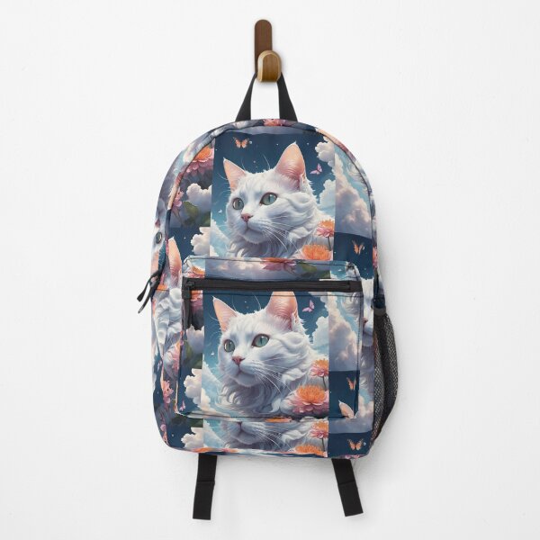 Item preview, White cat into the sky, clouds and flowers designed and sold by Elena Dunaeva.