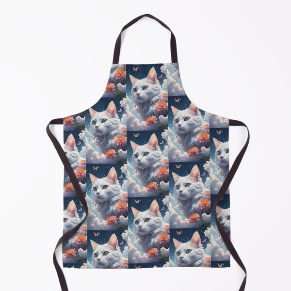 Item preview, White cat into the sky, clouds and flowers designed and sold by Elena Dunaeva.