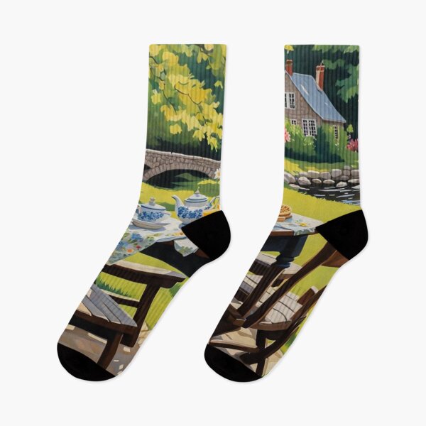 Item preview, Bright Shiny Day Breakfast at Beautiful Spring Garden with Round Banquet Table Nearby a Small River with Bridge - Home Sweet Home - Museum Epic Impressionist Painting designed and sold by MyArt23.