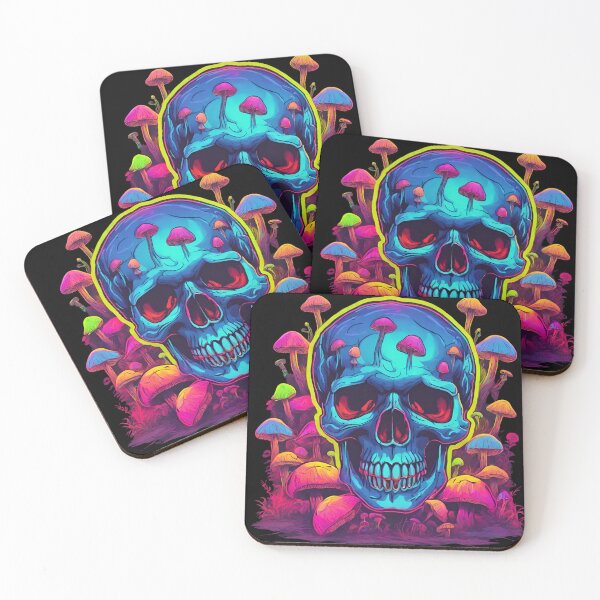 Item preview, Neon Skull Mushrooms Psychodelic Style designed and sold by CyberArtistOne.