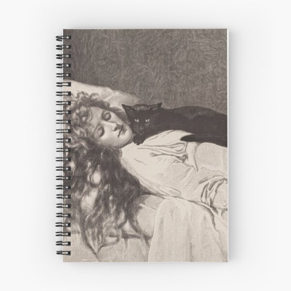 Item preview, The Witch 1893 by John Collier - Features Black Cat and Woman Sleeping Drawing designed and sold by Arwen-Art.
