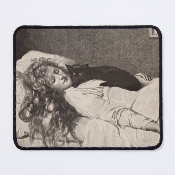Item preview, The Witch 1893 by John Collier - Features Black Cat and Woman Sleeping Drawing designed and sold by Arwen-Art.