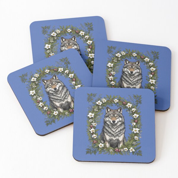 Item preview, Minnesota Wolf Surrounded By Lady's Slipper Flowers 2 designed and sold by taiche.