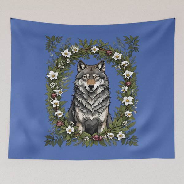 Item preview, Minnesota Wolf Surrounded By Lady's Slipper Flowers 2 designed and sold by taiche.