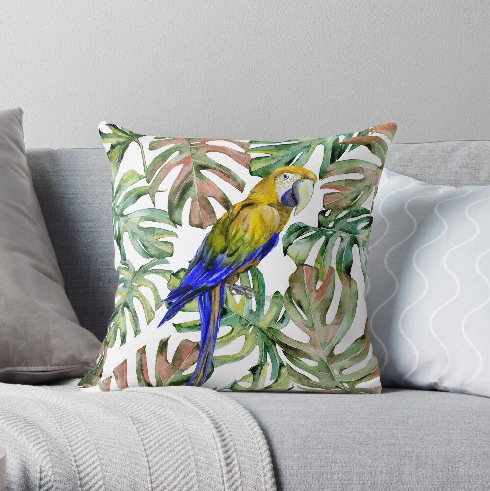 PARROT IN THE JUNGLE Throw Pillow
