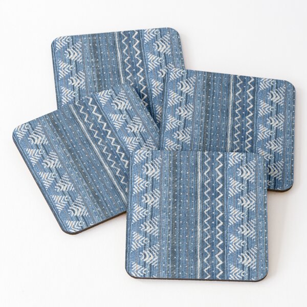 Item preview, African design mud cloth in indigo blue, white, and gray geometric  designed and sold by Morrisseyfabric.
