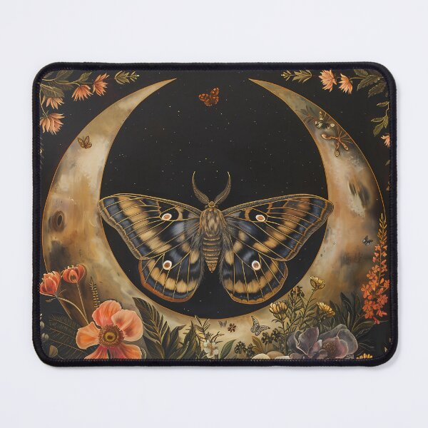 Item preview, Moth and Moon with wild flowers - dark cottagecore - dark academia floral witchy goth designed and sold by Fantasy Cache.