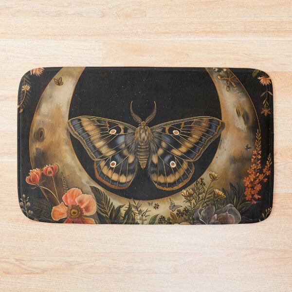 Item preview, Moth and Moon with wild flowers - dark cottagecore - dark academia floral witchy goth designed and sold by Fantasy Cache.