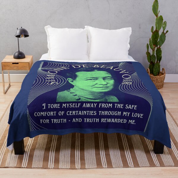 Item preview, Simone de Beauvoir portrait and quote: I tore myself away from the safe comfort of certainties through my love for truth - and truth rewarded me. designed and sold by artbleed.